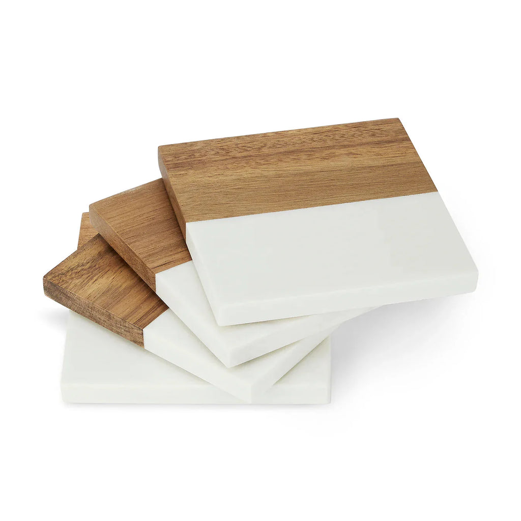 Marble and Wood Coaster Set