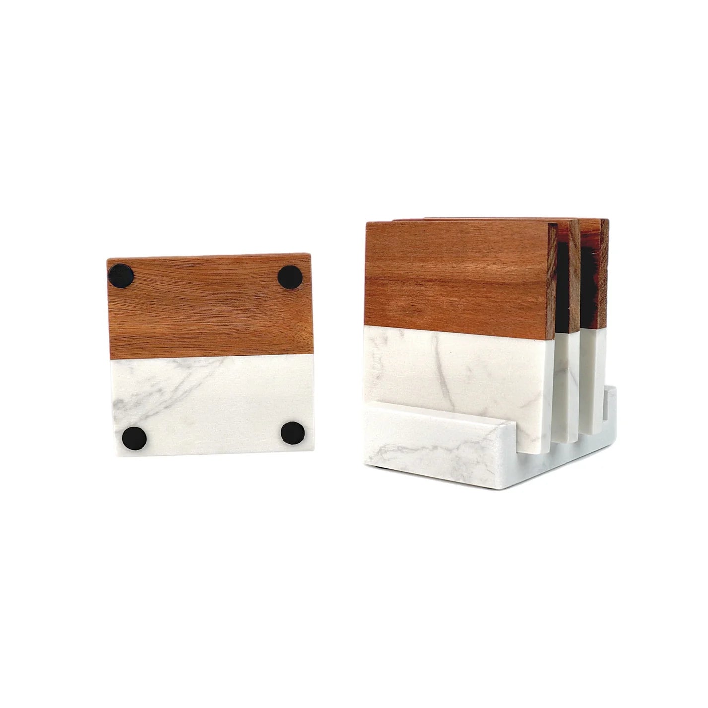 Marble and Wood Coaster Set