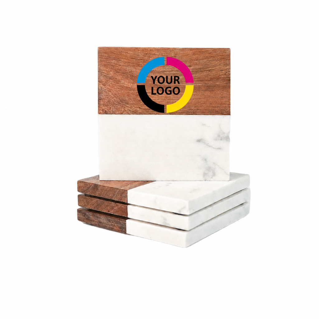 Marble and Wood Coaster Set