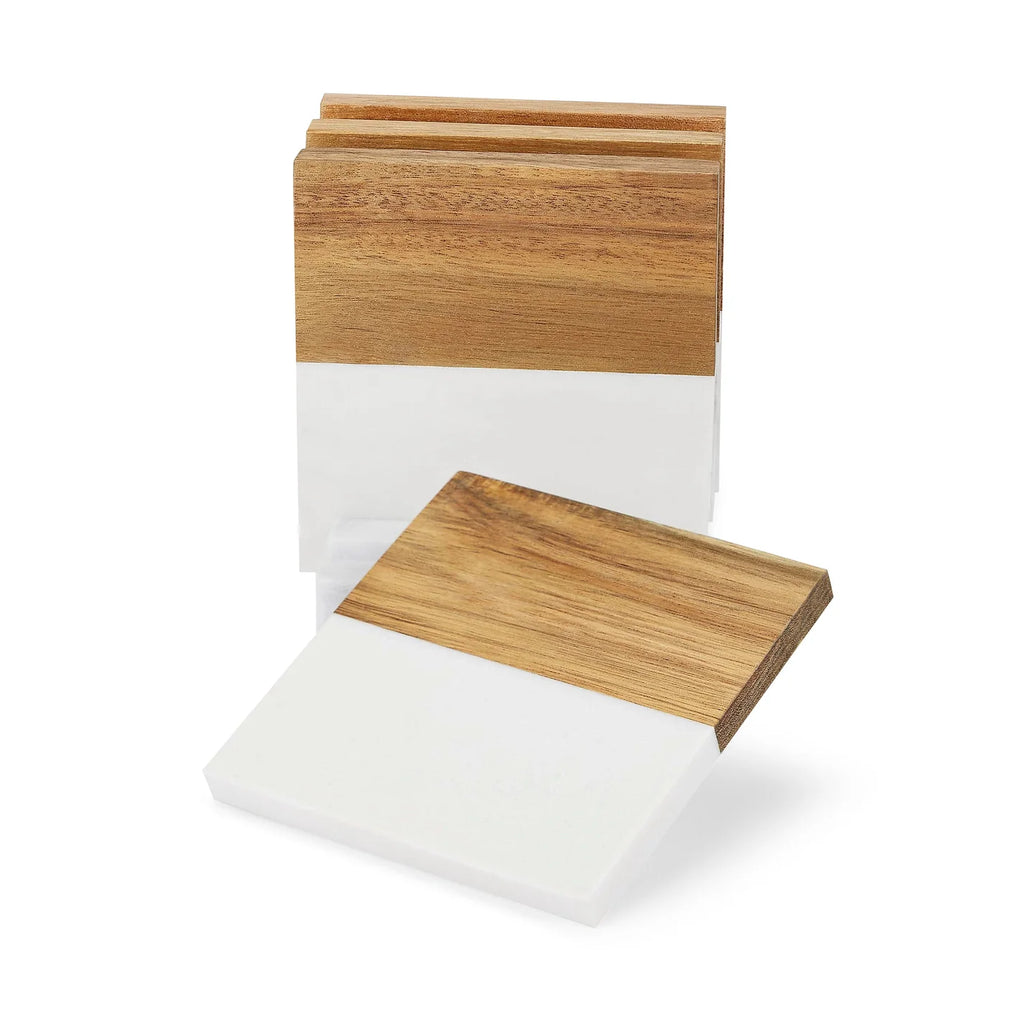 Marble and Wood Coaster Set